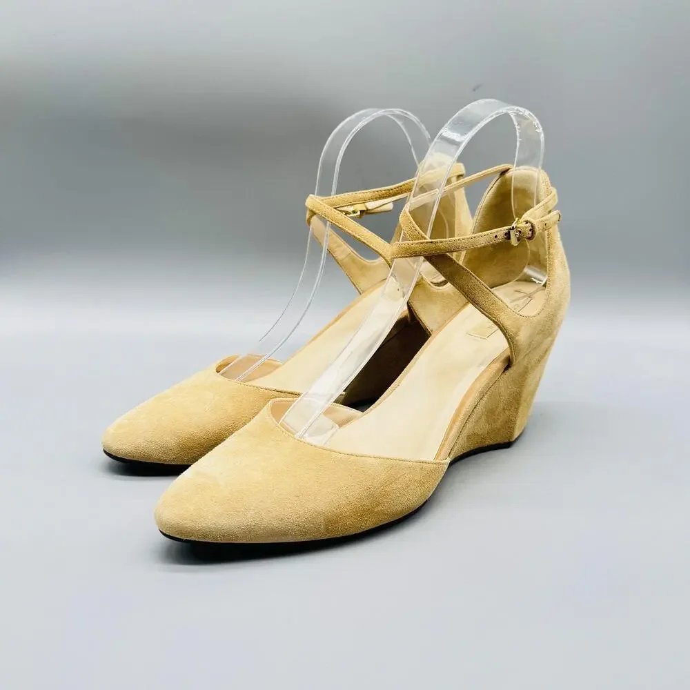 Cole Haan Shoes Womens 9.5 Brown Suede Grand OS Wedge Pumps Ankle Strap Pointed